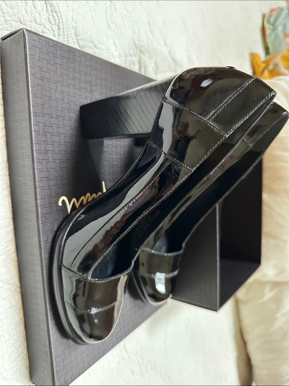 Cole Haan Black Patent Leather Slingback Low Block Heels